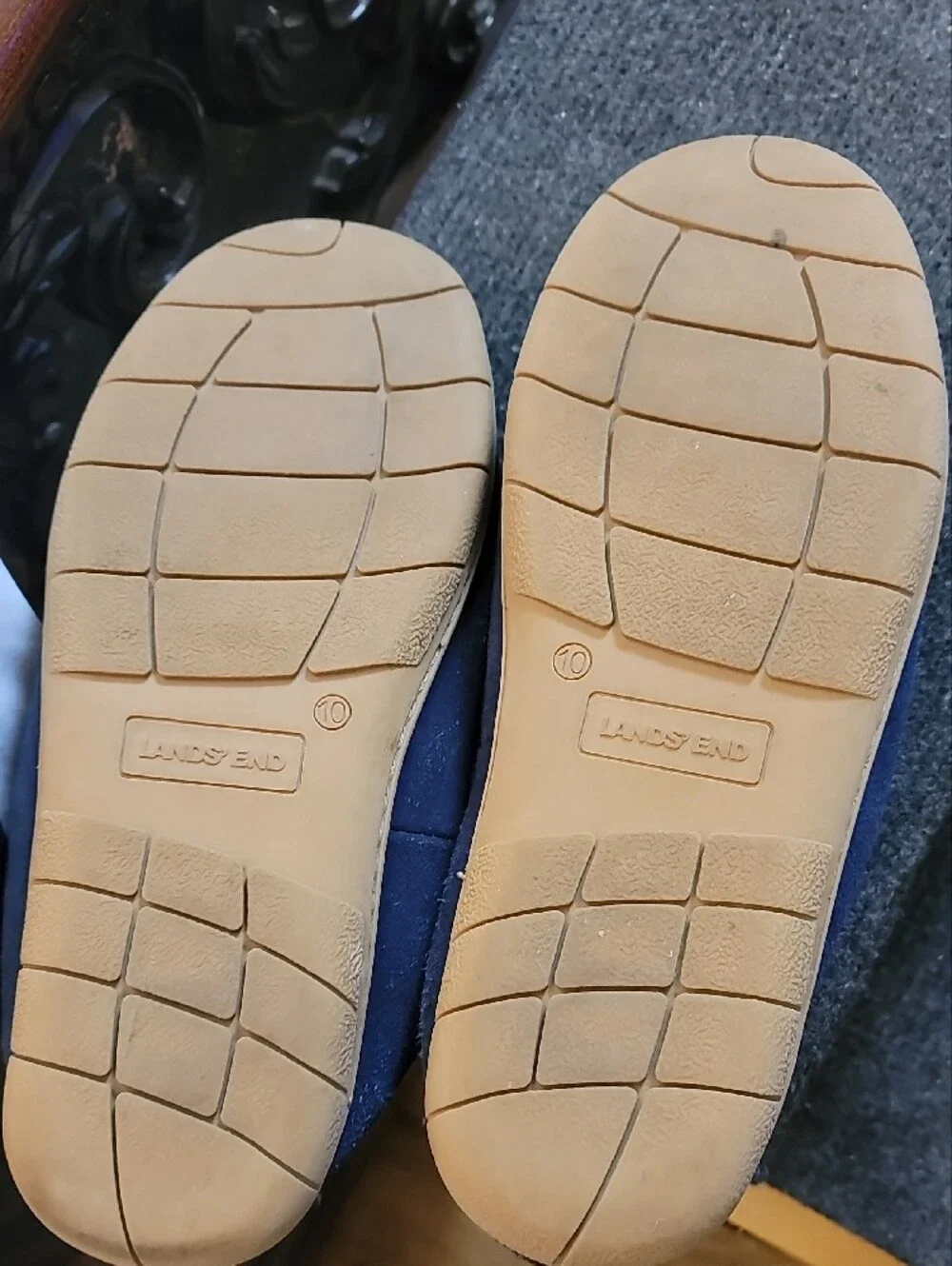 Lands' End Men's Navy Suede Moccasins with Shearling Lining